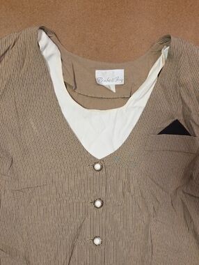 Vintage Pride & Joy Beige Pinstripe Button Front Top with White Insert
